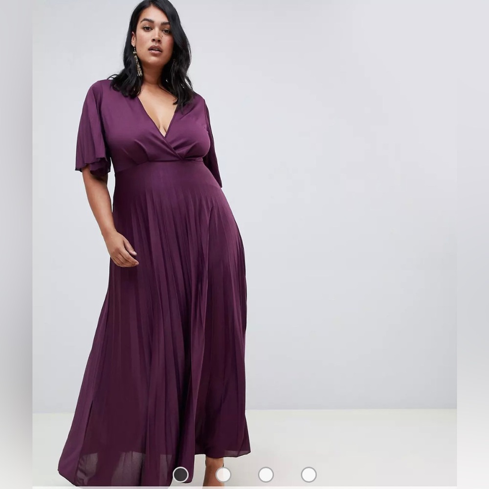 ASOS Curve Kimono Pleated Maxi Skater Dress Burgundy